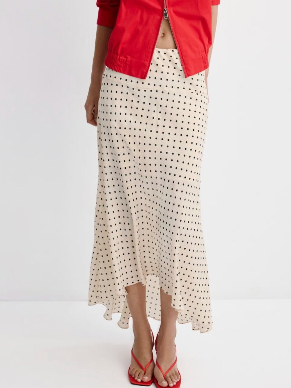 NWOT Mango Polka dot skirt with asymmetric hem